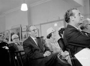 Barking and Dagenham Chamber of Trade and Industry showing Instigator of Chamber of Trade and Industry and others, including Mr Howson, in audience in Museum Room, Valence House, Dagenham, 1970