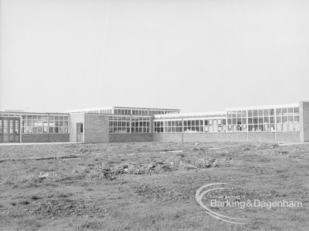 New William Bellamy Primary School, Becontree Heath, showing full range of buildings, 1970