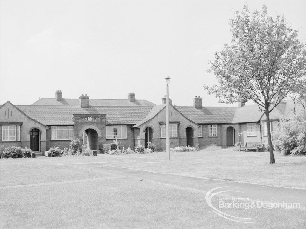 Housing at Pembroke Gardens, Dagenham, showing bungalows for elderly people, southern half, 1970