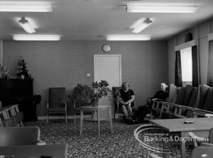 Church Elm Home, Dagenham, showing residents seated in east end of lounge, 1970