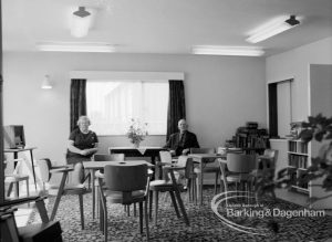 Church Elm Home, Dagenham, showing residents seated in west end of lounge, 1970