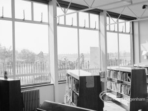 Rectory Library, Dagenham, showing children’s section viewed from left, 1970