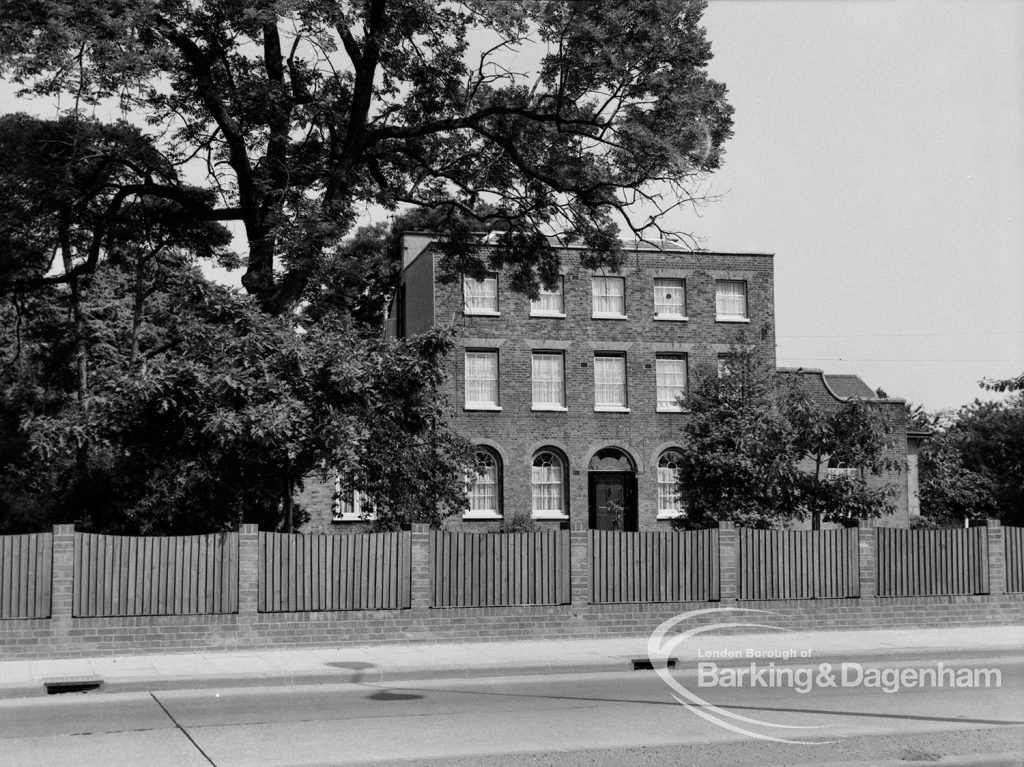 Woodlands House in Rainham Road North, Dagenham from west-south-west, showing large tree on left, 1970