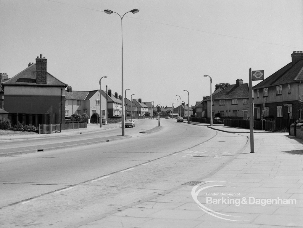 Rainham Road North, Dagenham from Woodlands House, looking south to Wantz, 1970