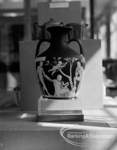 Travelling Victoria and Albert Exhibition on Wedgwood at Rectory Library, Dagenham, showing Portland vase, 1970