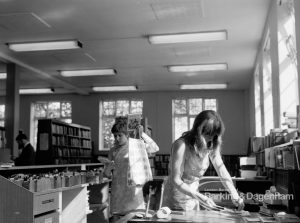 Rectory Library, Dagenham, showing new counter with staff, 1970
