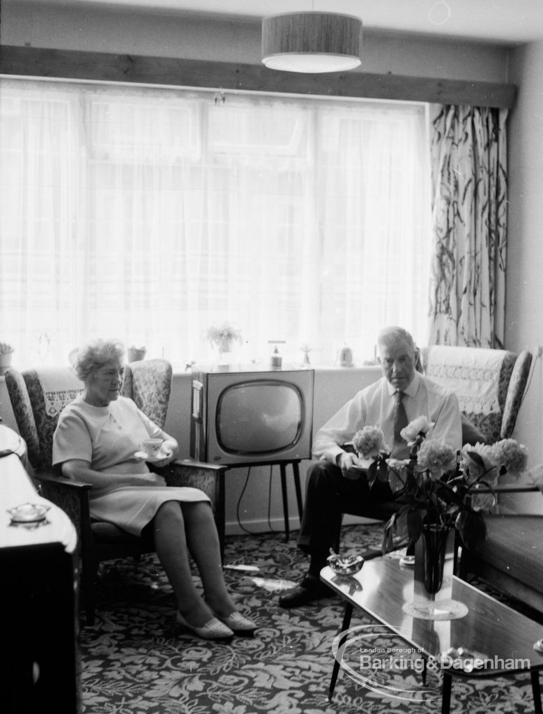 Housing at Grand Courts, Valence Wood Road, Dagenham, showing lounge in flat number six, 1970