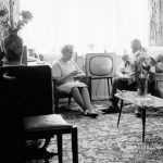 Housing at Grand Courts, Valence Wood Road, Dagenham, showing view of television and width of lounge at flat, 1970