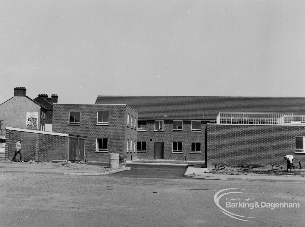 Housing for elderly people, showing unfinished centre in Church Elm Lane, Dagenham, 1970