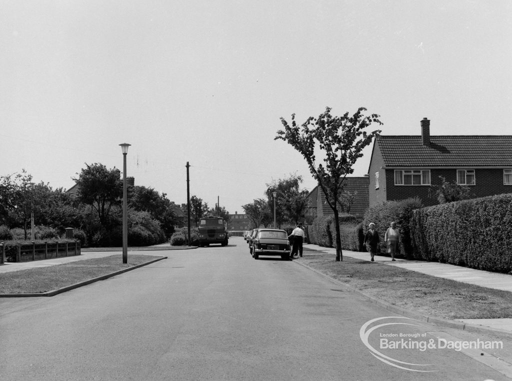 Mayesbrook housing for elderly people, showing Bevan Avenue, Barking looking west, 1970