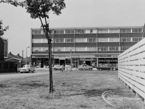 Housing for elderly people at Church Elm Lane, Dagenham, showing housing and new parade of shops, looking from south, 1970