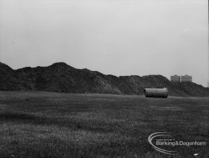 Excavations for sewering in Old Deer Park, Dagenham, looking towards Ford Motor Company, 1970