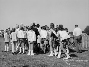 Dagenham Town Show 1970, showing a band of Majorettes wearing capes, 1970