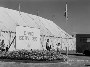 Dagenham Town Show 1970, showing exterior of Civic Services marquee, 1970