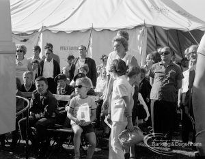 Dagenham Town Show 1970, showing adults and children watching back-projected film, 1970