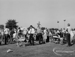 Dagenham Town Show 1970, showing large group of visitors with trampoline in background, 1970