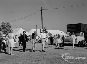 Dagenham Town Show 1970, showing strolling visitors with marquees in background, 1970