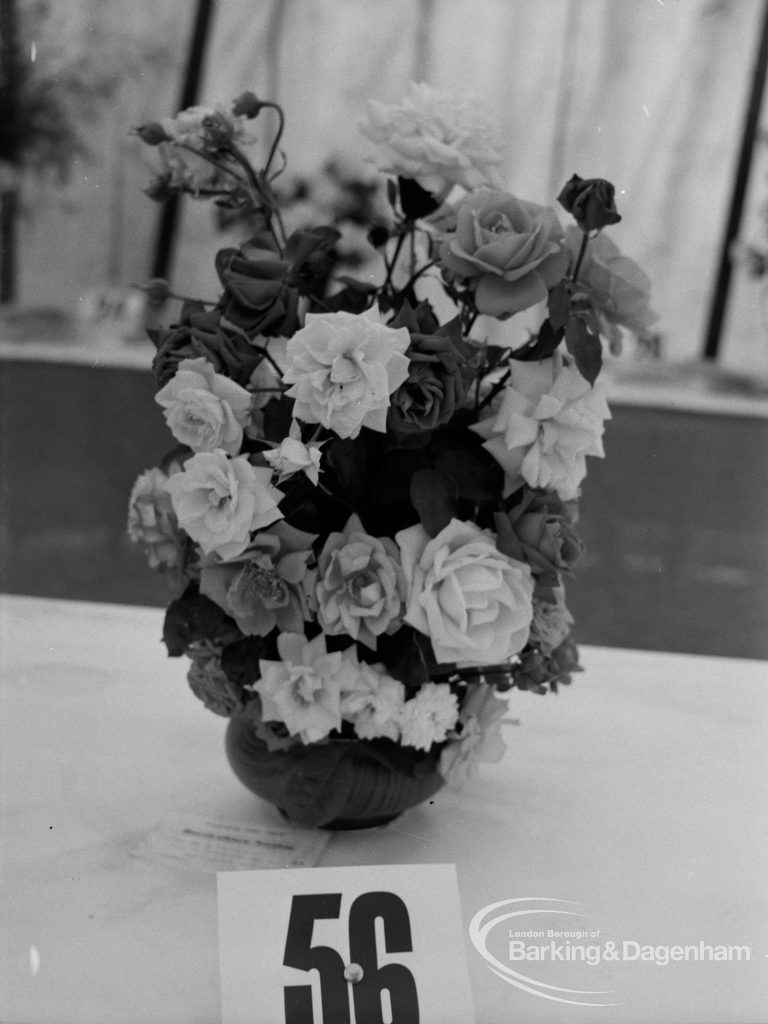 Dagenham Town Show 1970, showing horticulture exhibition with bowl of roses [labelled 56], 1970