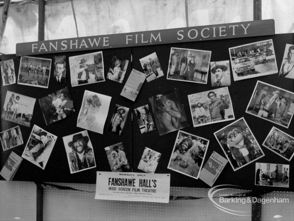 Dagenham Town Show 1970, showing Fanshawe Film Society display of large stills, 1970