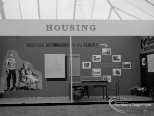 Dagenham Town Show 1970, showing ‘Sheltered Accomodation for the Elderly’ display on Housing stand, 1970