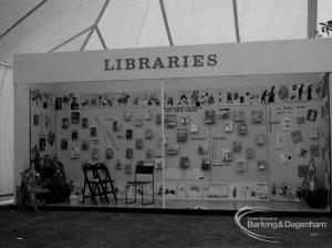 Dagenham Town Show 1970, showing frieze and display of book jackets on Libraries stand, 1970