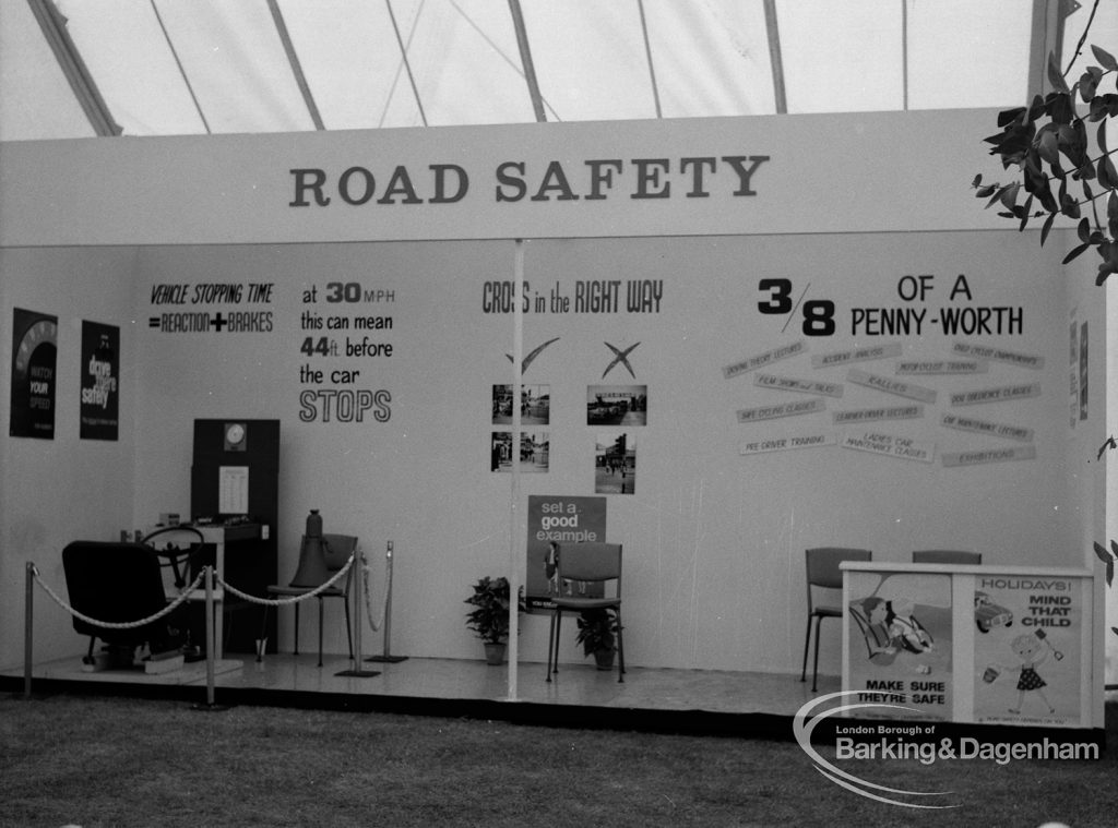 Dagenham Town Show 1970, showing Car Stopping Distances display on Road Safety stand, 1970