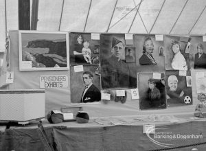 Dagenham Town Show 1970, showing display of Pensioners’ Exhibits [mostly portraits], 1970