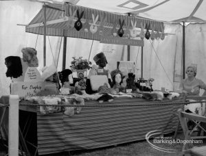 Dagenham Town Show 1970, showing South East Essex Fanciers Society stand displaying wigs, et cetera, 1970