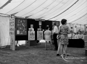 Dagenham Town Show 1970, showing group of people at Valence Theatre Group display stand, 1970