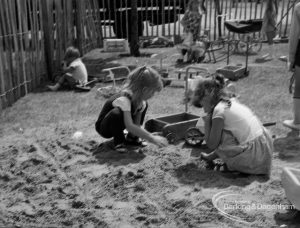 Dagenham Town Show 1970, showing children playing in sandpit in nursery enclosure, 1970