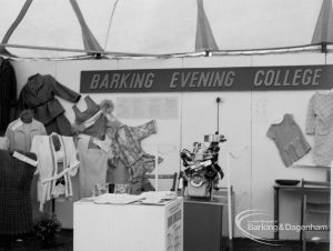 Dagenham Town Show 1970, showing clothes and design display on Barking Evening College stand, 1970