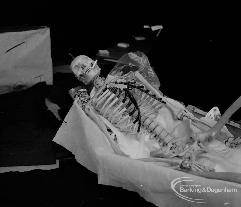 Dagenham Town Show 1970, showing Red Cross display, with a transparent plastic skeleton, 1970