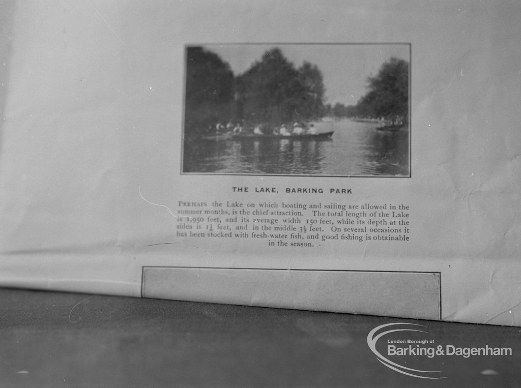 Photographic negative copy of old Valence House Museum photograph, showing the Boating Lake in Barking Park, 1970