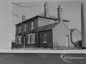 Photographic negative copy of old Valence House Museum photograph, showing Merrielands Farmhouse in Ripple Road, Barking [former owner Mr Behan, and now demolished], 1970