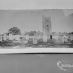 Photographic negative copy of old Valence House Museum photograph, showing tombstones and man in Churchyard at St Margaret’s Parish Church, Barking, 1970