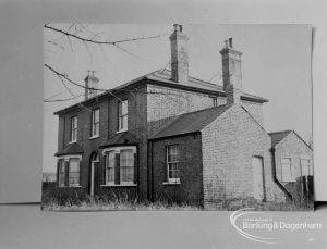 Photographic negative copy of old Valence House Museum photograph, showing Merrielands Farmhouse in Ripple Road, Barking [former owner Mr Behan, and now demolished], 1970