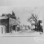 Photographic negative copy of old Valence House Museum photograph, showing photocopy of ‘Essex Times’ photograph of Broadway and North Street, Barking [dated circa. 1880], 1970