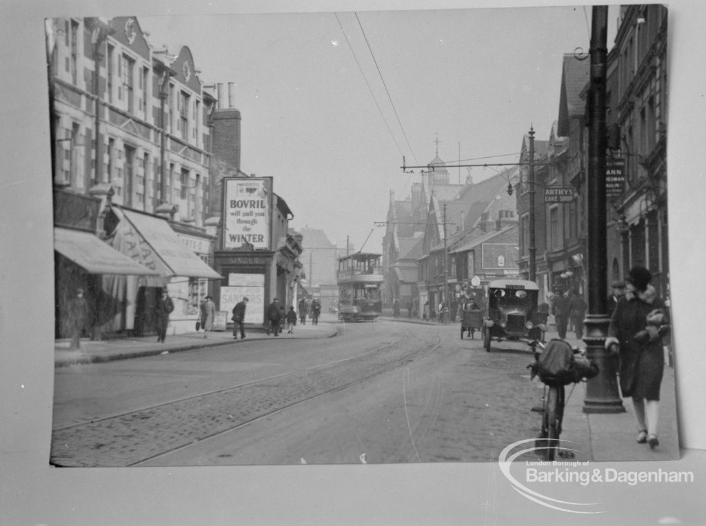 Photographic negative copy of old Valence House Museum photograph, showing East Street, Barking before alteration [dated pre-1929], 1970