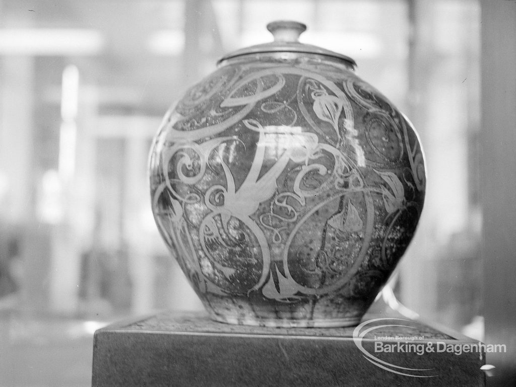 Victoria and Albert Travelling Exhibition at Rectory Library, Dagenham, showing pottery by Gillian Lowndes, 1970