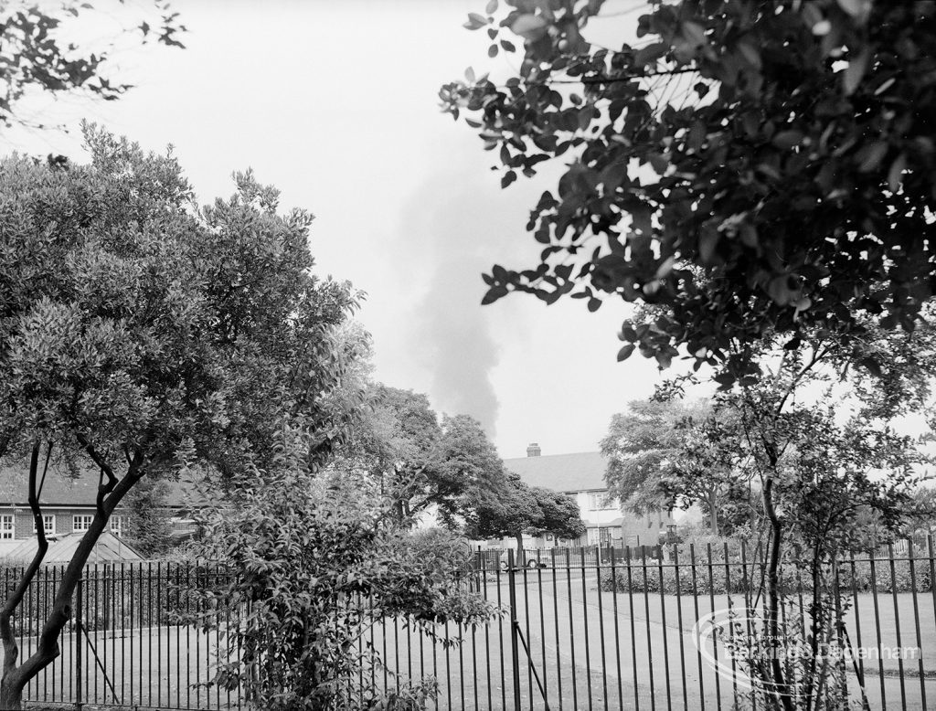 A fire near Dagenham East Station, Dagenham, 1970