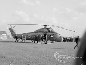 The Duke of Edinburgh’s visit to Cambell School, Langley Crescent, Dagenham, showing helicopter on ground at Castle Green, 1970