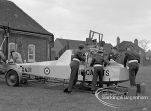 The Duke of Edinburgh’s visit to Cambell School, Langley Crescent, Dagenham, showing Royal Air Force cadets with craft on trailer, 1970