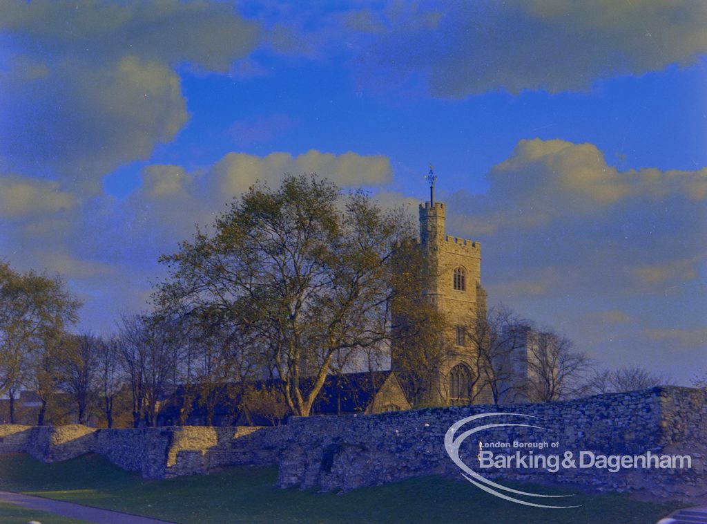 St Margaret’s Parish Church, Barking, from south, with trees, 1970