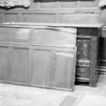 Valence House, Dagenham break-in and robbery of Museum exhibits, showing removed panelling placed against antique chest, 1970