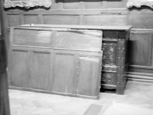 Valence House, Dagenham break-in and robbery of Museum exhibits, showing removed panelling placed against antique chest, 1970