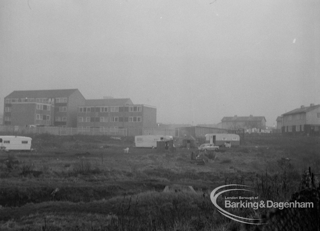 Gypsy encampment, showing caravans on land near Wellington Drive, Dagenham, 1970