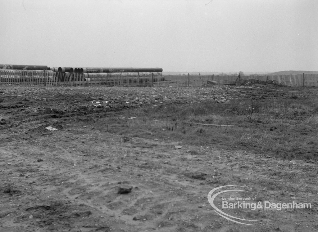 Gypsy encampment, showing temporary ‘permanent’ site prepared for fifteen caravans near The Chase, Dagenham, showing entrance from north-east, 1970