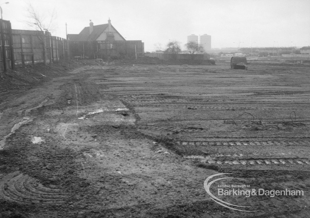 Dagenham old village housing development, showing cleared site looking south, 1971