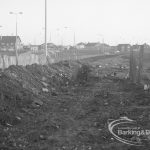 Gypsy encampment, showing roadside ditch as barrier and rampart after gypsies left in February, 1971