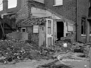 Vicarage Road, Dagenham housing redevelopment, showing demolition of old houses on north-west side, 1971
